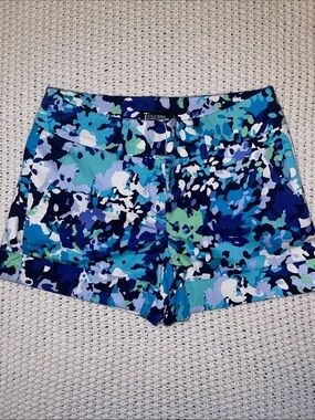 New York & Company Blue Multi-Color Camouflage Print Jean Shorts